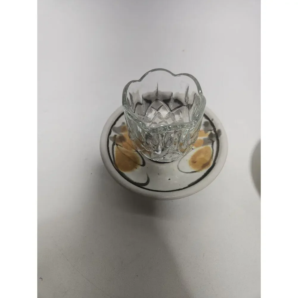 Handmade Studio Pottery Votive Candle Holders w/ Glass Cups Signed Mulick Set of